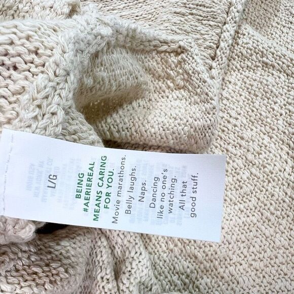 Aerie Sweater Womens Large Cream Beachy Voop Scoopneck Textured Knit Pullover NW - Picture 9 of 10